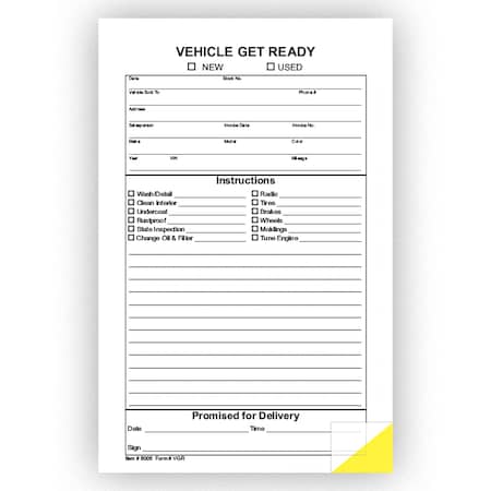 Asp Vehicle Get Ready Form, 5 1/2" X 8 1/2" - 2 Part, 100 Per Pack Pk 8005